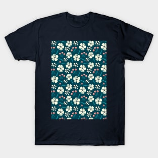 Abstract Floral Pattern in Blue, Yellow and Orange T-Shirt